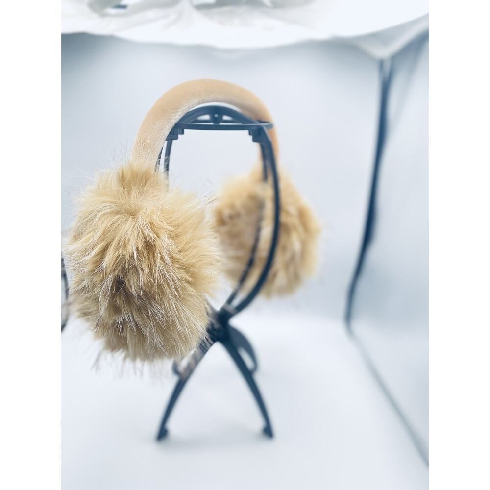 Anthropologie Violet and Brooks Velvet Furry EarMuffs Warmers Fur Champagne